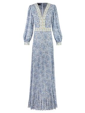 Tooba Maxi Dress - Printed Chiffon Blue by Rosewater House